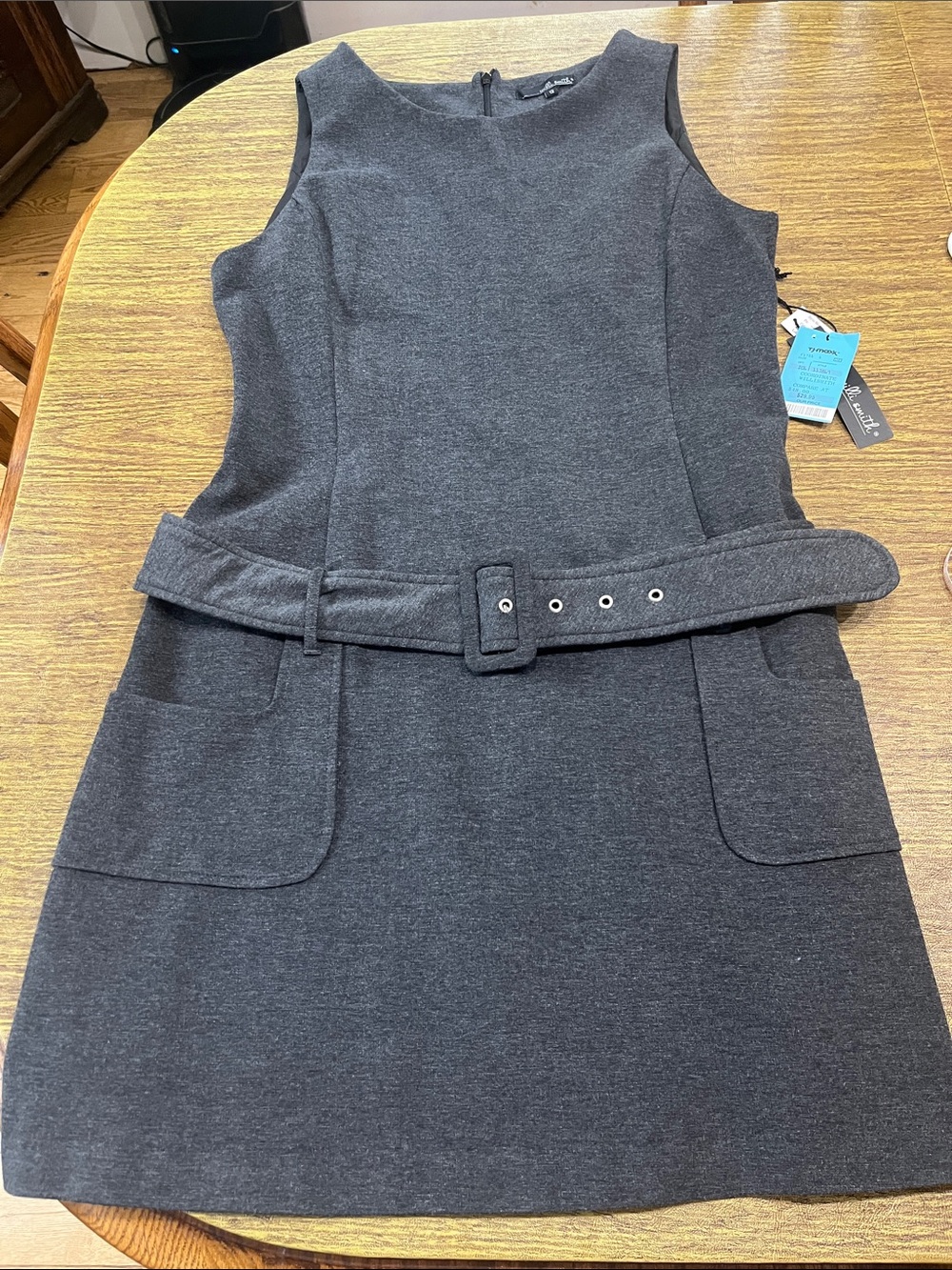 Willi Smith Charcoal Gray Belted Shift Dress